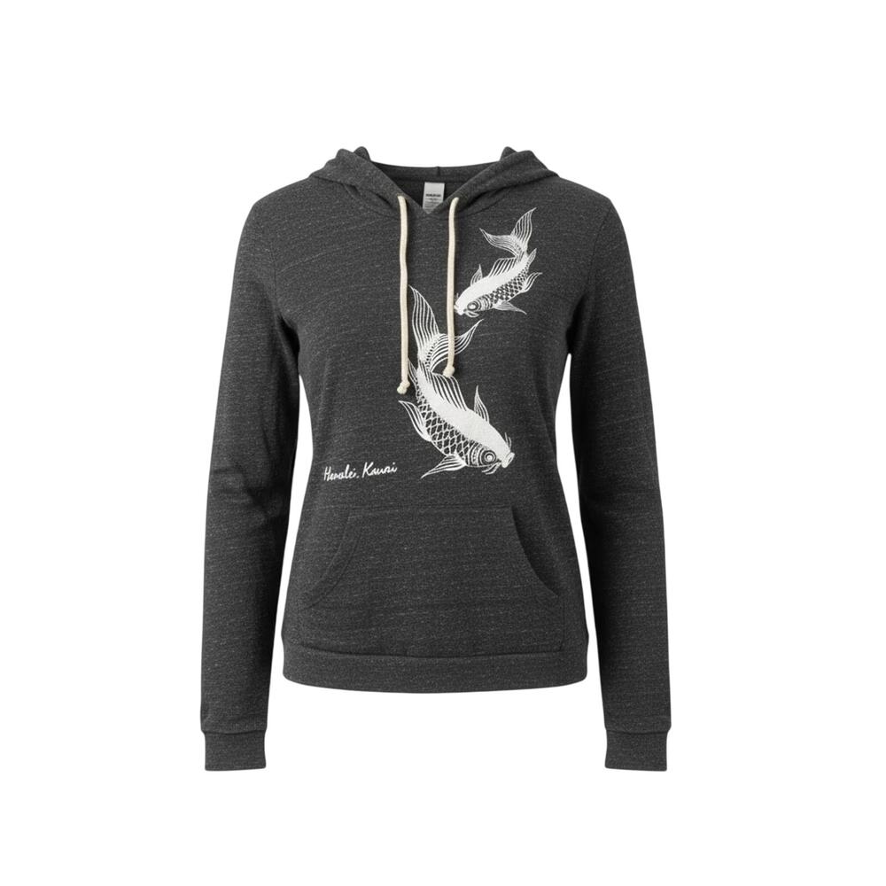 Hoodie Womens L Lightweight Alternative Earth Koi Fish GraphicGray Preowned